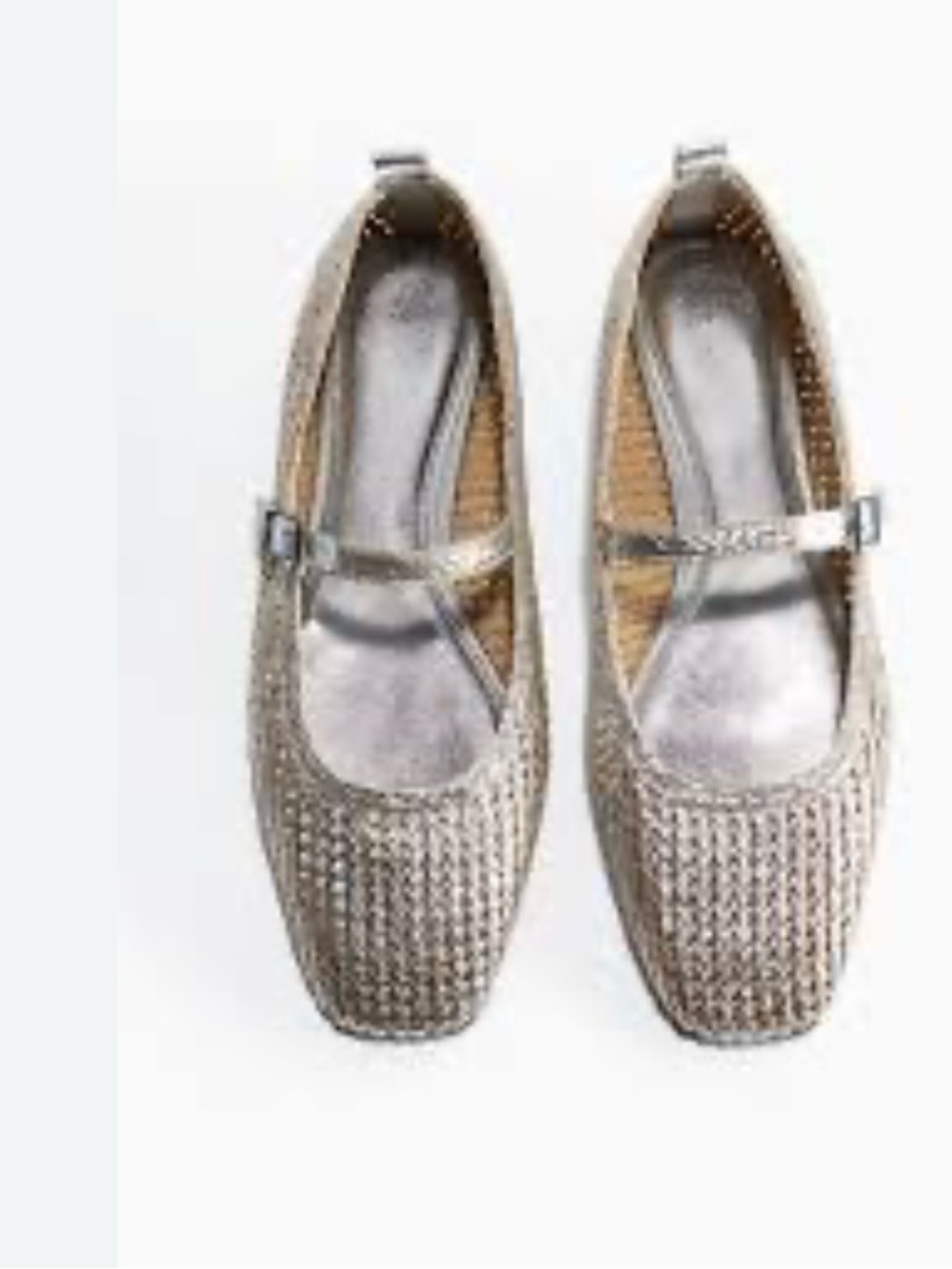 H&M Metallic Silver Woven Mary Jane Flats